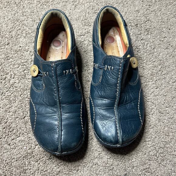 Clarks Unstructured Un.Loop Womans 7W LEATHER Slip On Shoe NAVY Comfort Mule - Picture 3 of 7